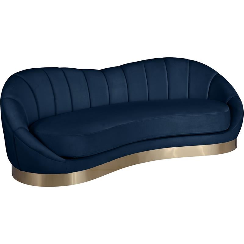 Bowery Hill Upholstered Navy Velvet Sofa with Sturdy Stainless Steel Base