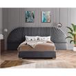 Bowery Hill Contemporary Soft Gray Durable Velvet Queen Bed with Gold Steel Legs