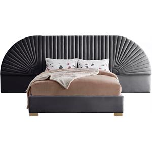 Bowery Hill Contemporary Soft Gray Durable Velvet Queen Bed with Gold Steel Legs