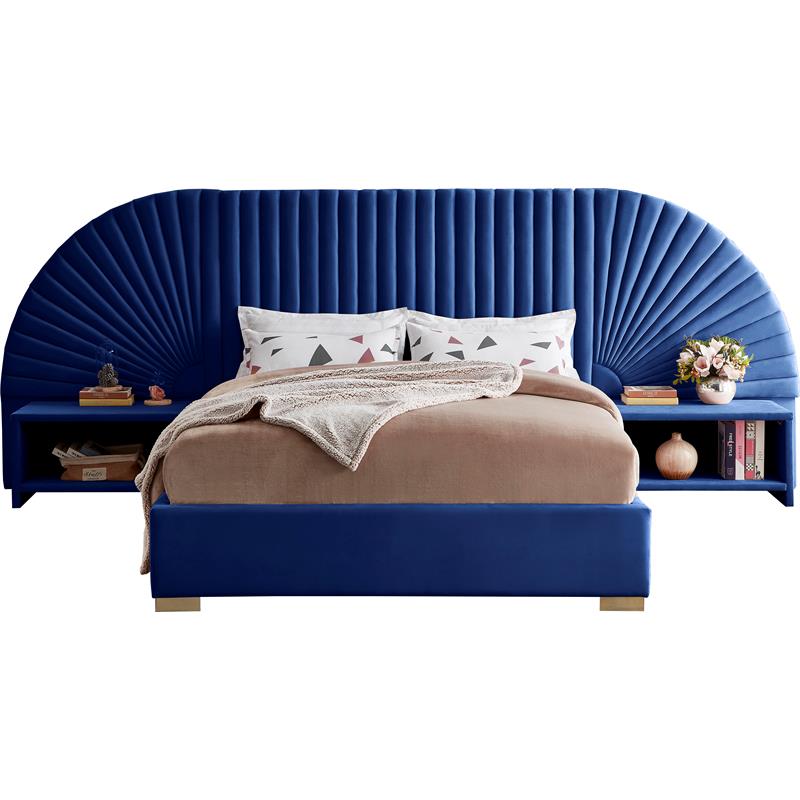 Bowery Hill Contemporary Soft Navy Durable Velvet King Bed with Gold Steel Legs