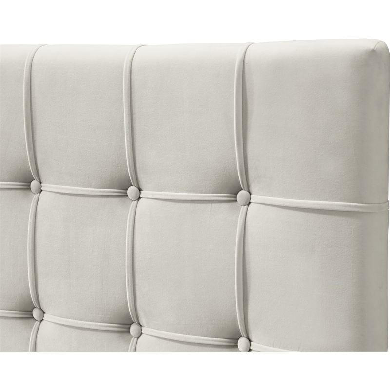Bowery Hill Contemporary Deep Button Tufted Soft Cream Velvet Full Bed