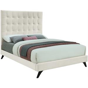 Bowery Hill Contemporary Deep Button Tufted Soft Cream Velvet Full Bed