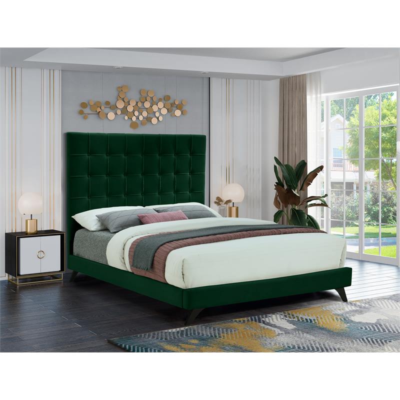 Bowery Hill Contemporary Deep Button Tufted Soft Green Velvet Full Bed