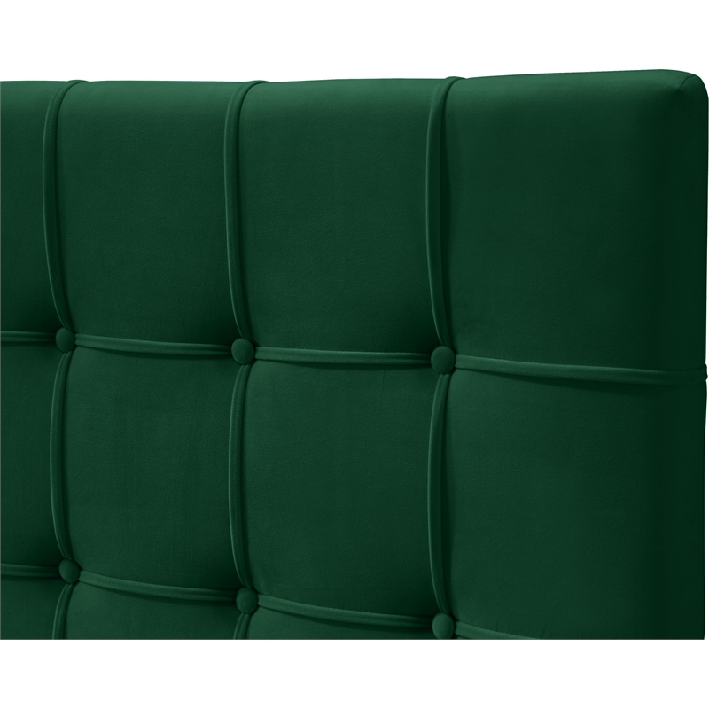 Bowery Hill Contemporary Deep Button Tufted Soft Green Velvet Full Bed
