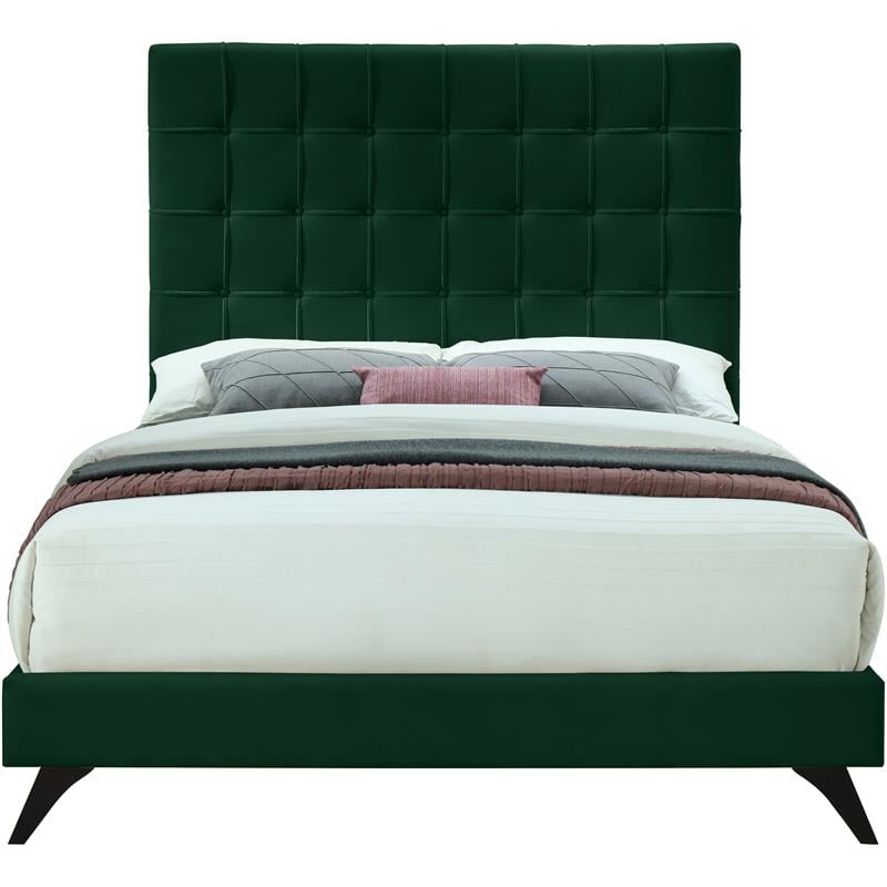 Bowery Hill Contemporary Deep Button Tufted Soft Green Velvet King Bed