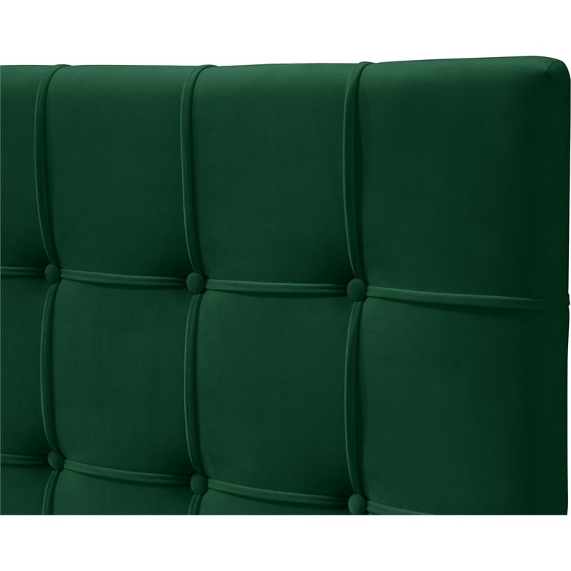 Bowery Hill Contemporary Deep Button Tufted Soft Green Velvet King Bed