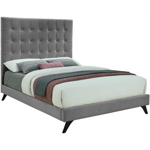 Bowery Hill Contemporary Deep Button Tufted Soft Gray Velvet Full Bed