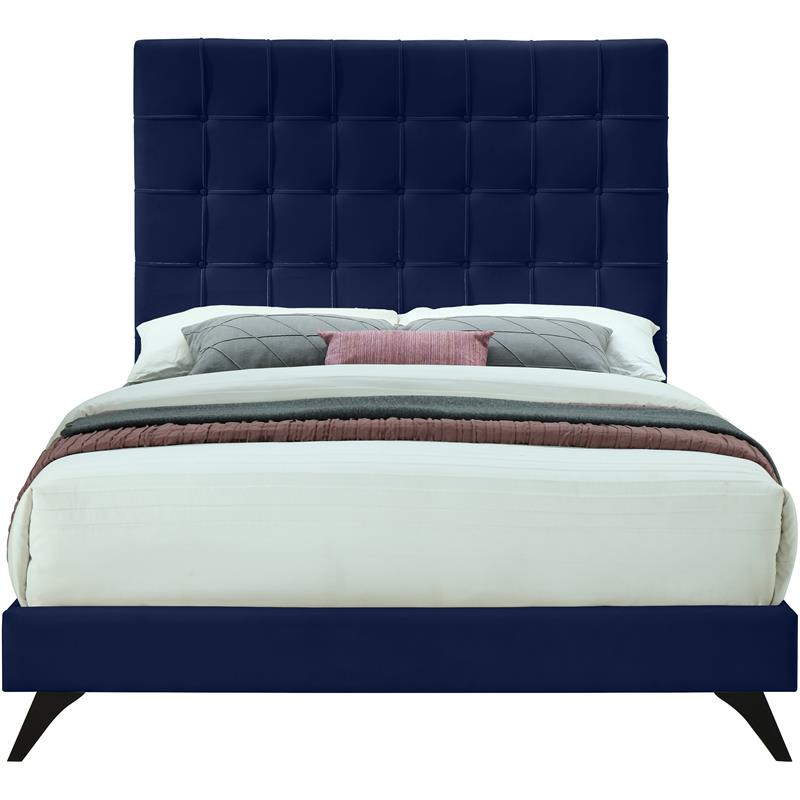 Bowery Hill Contemporary Deep Button Tufted Soft Navy Velvet Full Bed