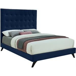 Bowery Hill Contemporary Deep Button Tufted Soft Navy Velvet Full Bed