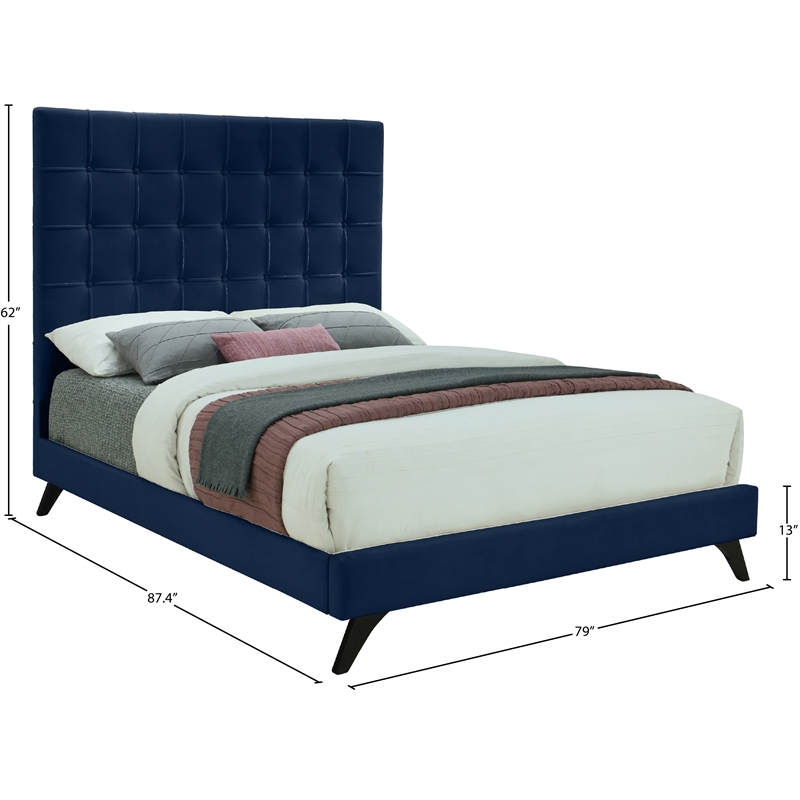 Bowery Hill Contemporary Deep Button Tufted Soft Navy Velvet King Bed