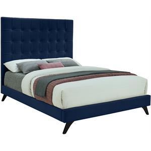 Bowery Hill Contemporary Deep Button Tufted Soft Navy Velvet Queen Bed