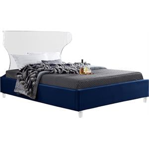 Bowery Hill Contemporary Soft Navy Velvet King Bed - Acrylic Headboard and Legs