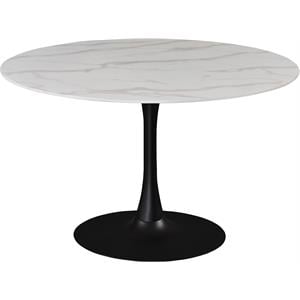 Bowery Hill Contemporary Round Faux Marble Dining Table with Matte Black Base