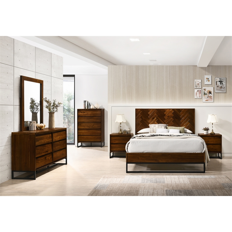 Bowery Hill Contemporary Brown Antique Coffee Wooden King Bed
