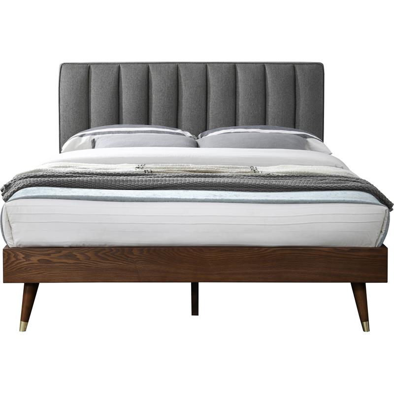 Bowery Hill Contemporary Upholstered Gray Durable Linen Fabric Queen Bed
