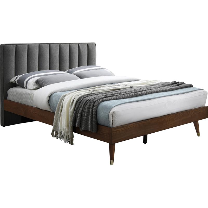 Bowery Hill Contemporary Upholstered Gray Durable Linen Fabric Queen Bed