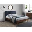 Bowery Hill Contemporary Upholstered Navy Durable Linen Fabric King Bed