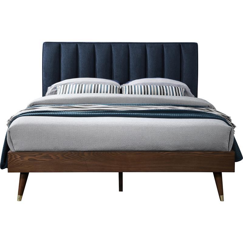 Bowery Hill Contemporary Upholstered Navy Durable Linen Fabric King Bed