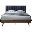 Bowery Hill Contemporary Upholstered Navy Durable Linen Fabric King Bed