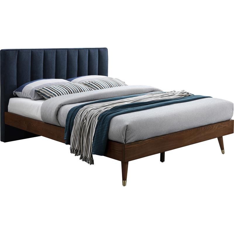 Bowery Hill Contemporary Upholstered Navy Durable Linen Fabric King Bed
