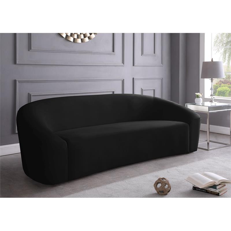 Bowery Hill Contemporary Curved Back Upholstered Black Velvet Sofa