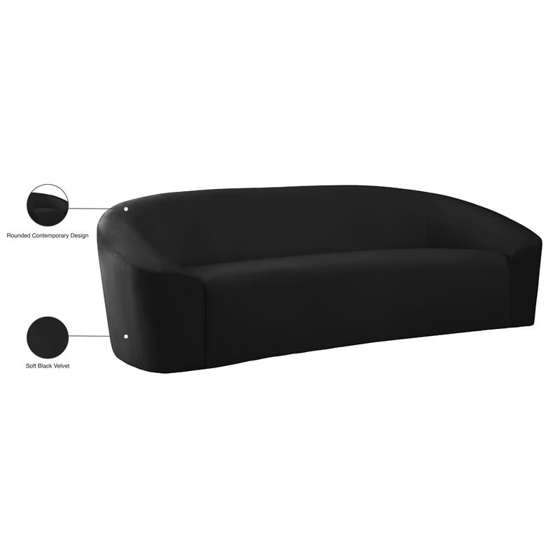 Bowery Hill Contemporary Curved Back Upholstered Black Velvet Sofa