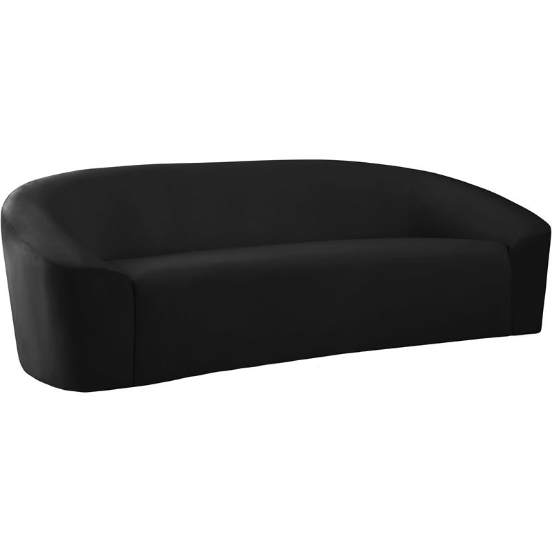 Bowery Hill Contemporary Curved Back Upholstered Black Velvet Sofa