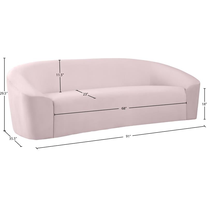 Bowery Hill Contemporary Curved Back Upholstered Pink Velvet Sofa