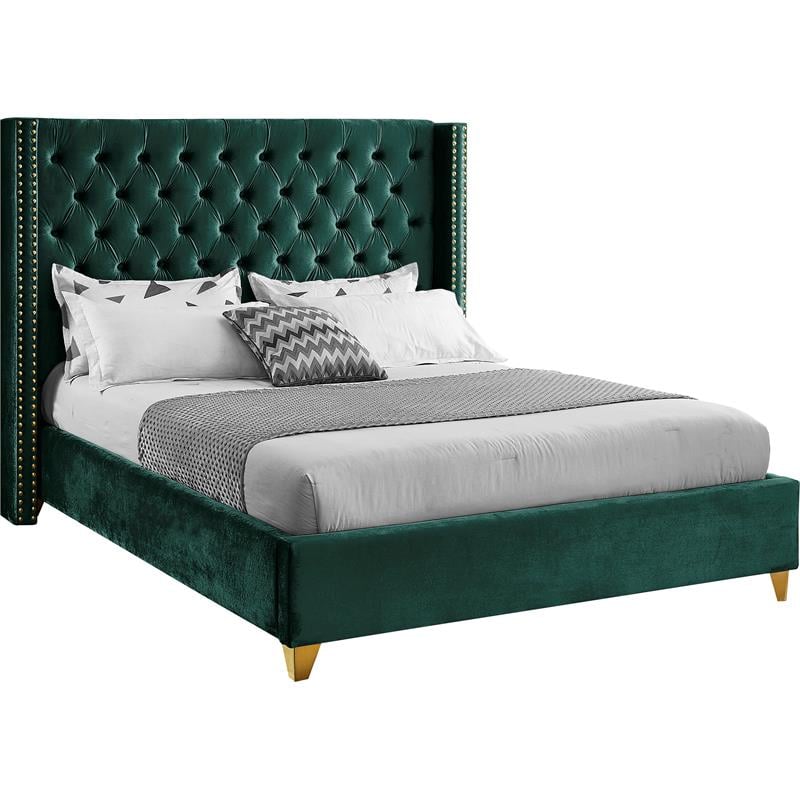 Bowery Hill Contemporary Deep Detailed Tufted Green Velvet Full Bed