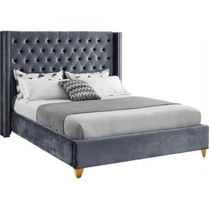 Bowery Hill Contemporary Deep Detailed Tufted Gray Velvet Full Bed