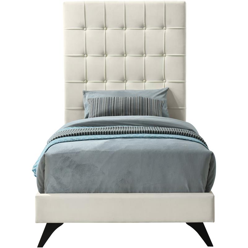 Bowery Hill Contemporary Deep Button Tufted Soft Cream Velvet Twin Bed