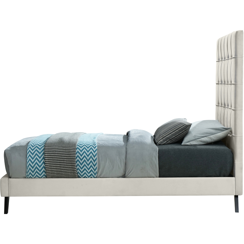 Bowery Hill Contemporary Deep Button Tufted Soft Cream Velvet Twin Bed