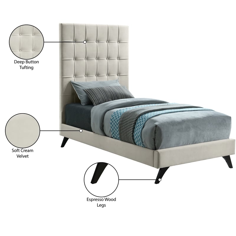 Bowery Hill Contemporary Deep Button Tufted Soft Cream Velvet Twin Bed