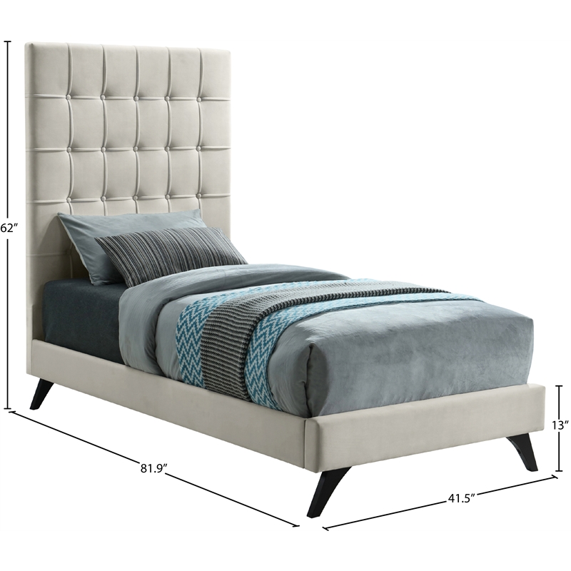 Bowery Hill Contemporary Deep Button Tufted Soft Cream Velvet Twin Bed