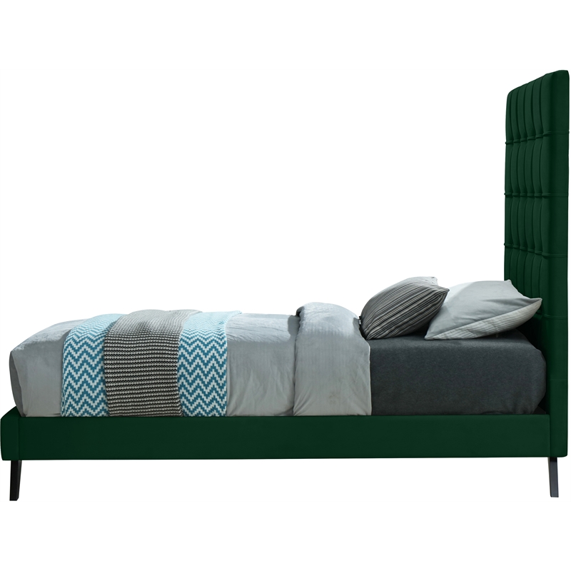 Bowery Hill Contemporary Deep Button Tufted Soft Green Velvet Twin Bed