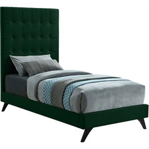 Bowery Hill Contemporary Deep Button Tufted Soft Green Velvet Twin Bed
