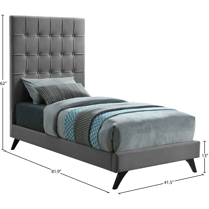 Bowery Hill Contemporary Deep Button Tufted Soft Gray Velvet Twin Bed