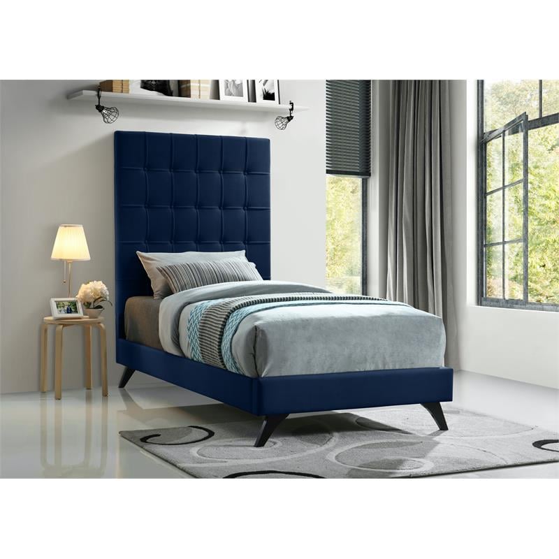 Bowery Hill Contemporary Deep Button Tufted Soft Navy Velvet Twin Bed