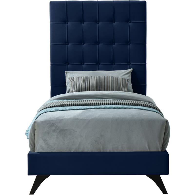 Bowery Hill Contemporary Deep Button Tufted Soft Navy Velvet Twin Bed