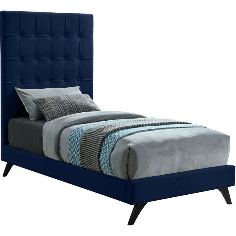 Bowery Hill Contemporary Deep Button Tufted Soft Navy Velvet Twin Bed