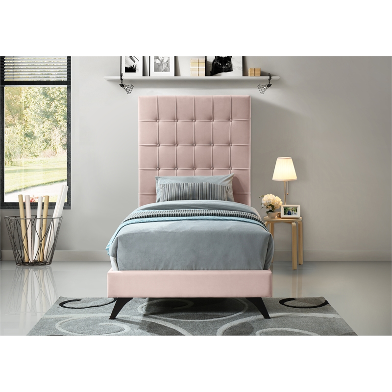 Bowery Hill Contemporary Deep Button Tufted Soft Pink Velvet Twin Bed