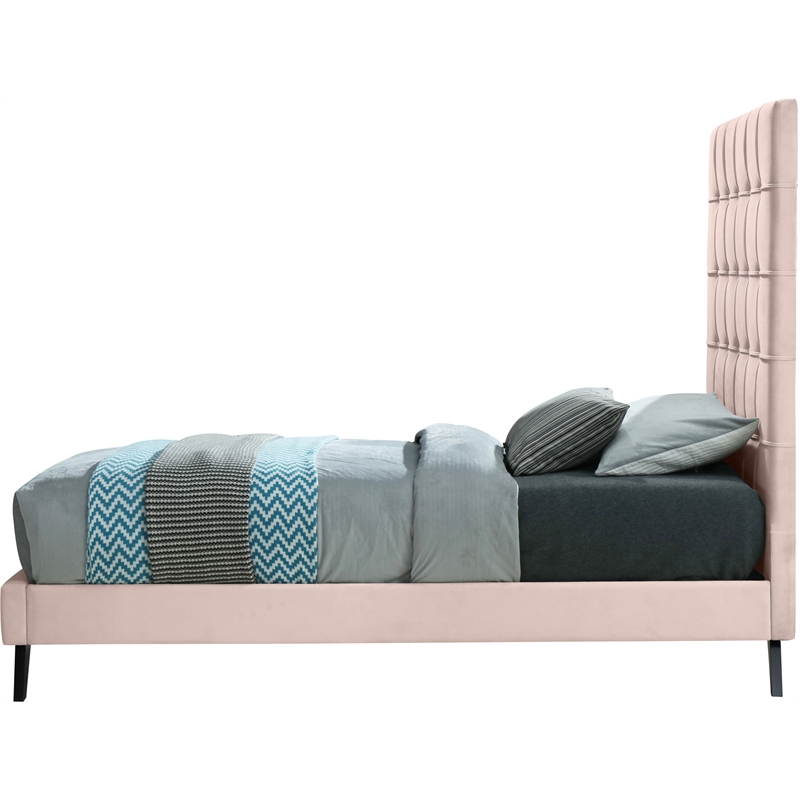 Bowery Hill Contemporary Deep Button Tufted Soft Pink Velvet Twin Bed
