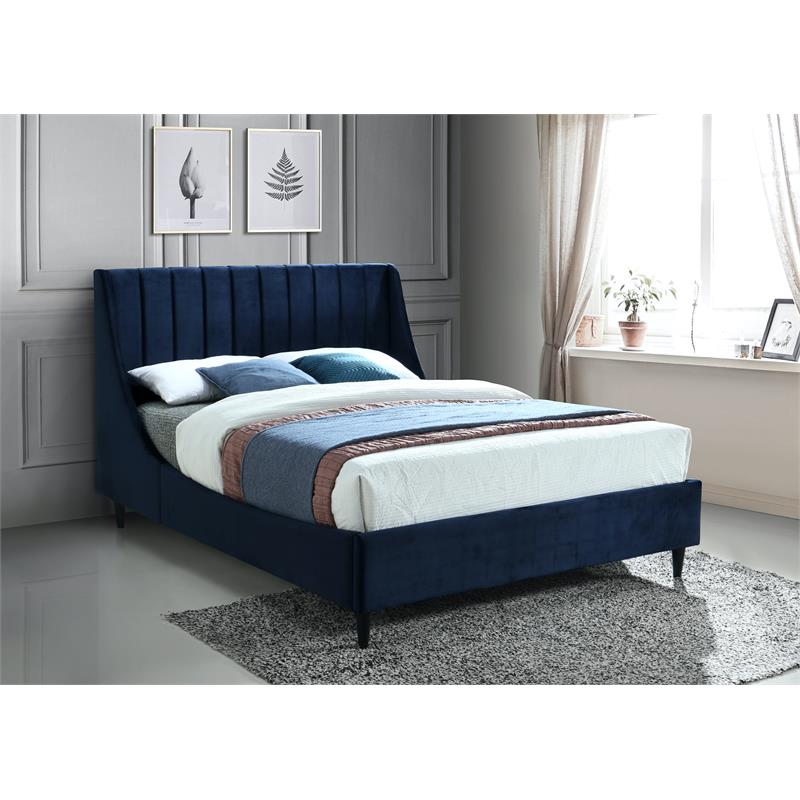 Bowery Hill Contemporary Soft Navy Velvet Upholstered King Bed