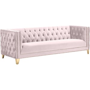Bowery Hill Contemporary Deep Button Tufted Soft Pink Velvet Sofa