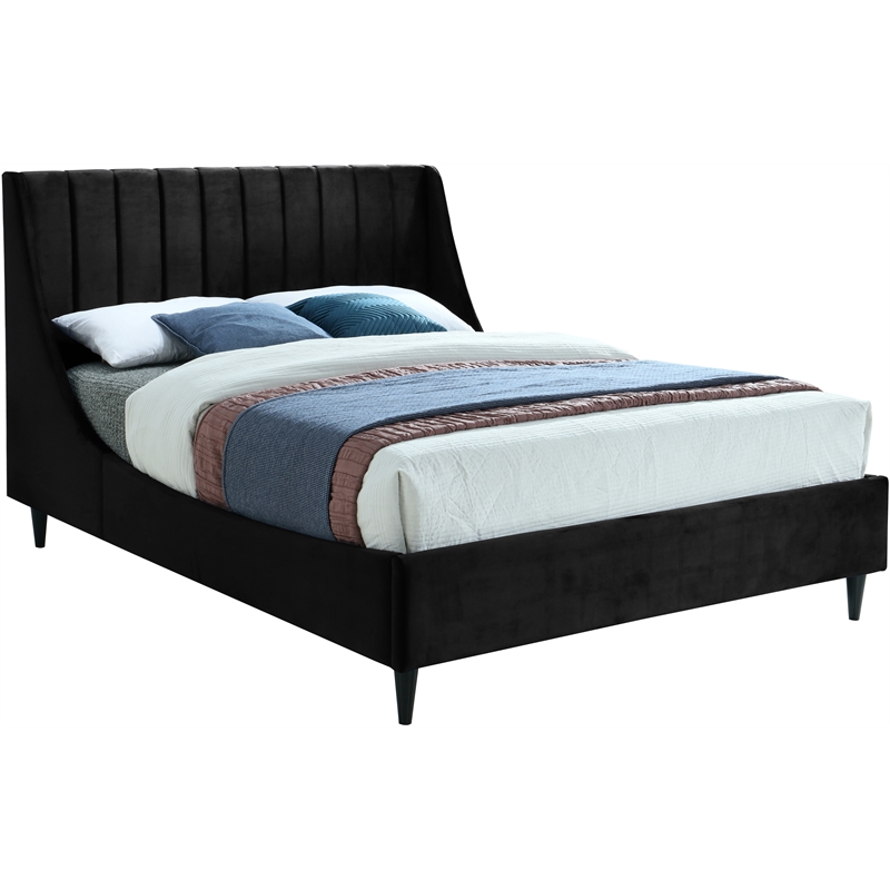 Bowery Hill Contemporary Soft Black Velvet Upholstered Full Bed