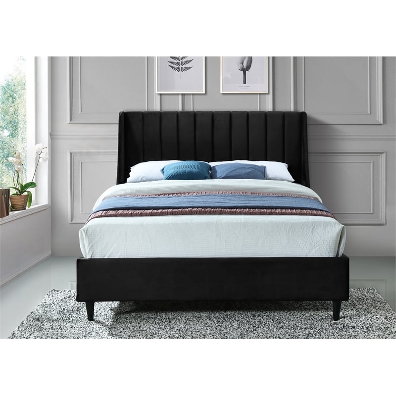 Bowery Hill Contemporary Soft Black Velvet Upholstered Full Bed