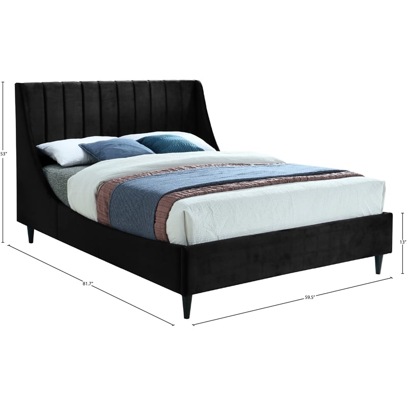 Bowery Hill Contemporary Soft Black Velvet Upholstered Full Bed