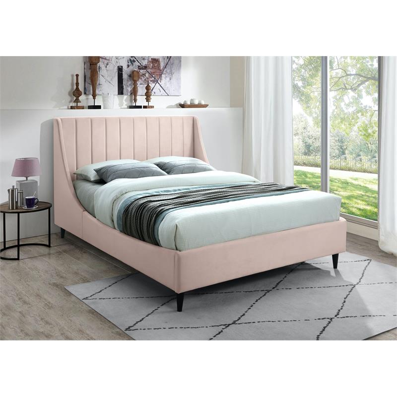 Bowery Hill Contemporary Soft Pink Velvet Upholstered King Bed