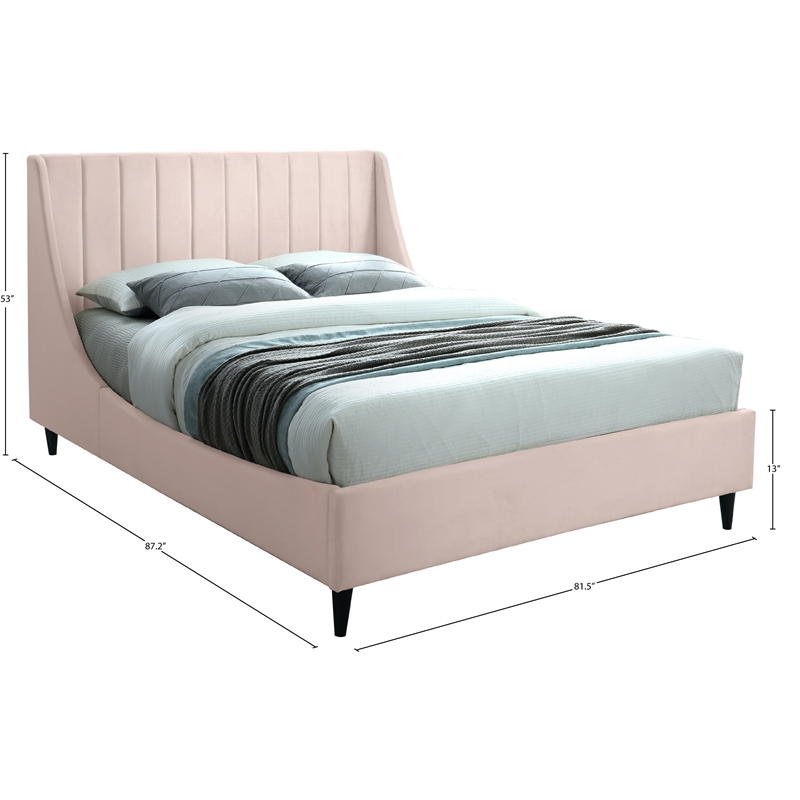 Bowery Hill Contemporary Soft Pink Velvet Upholstered King Bed