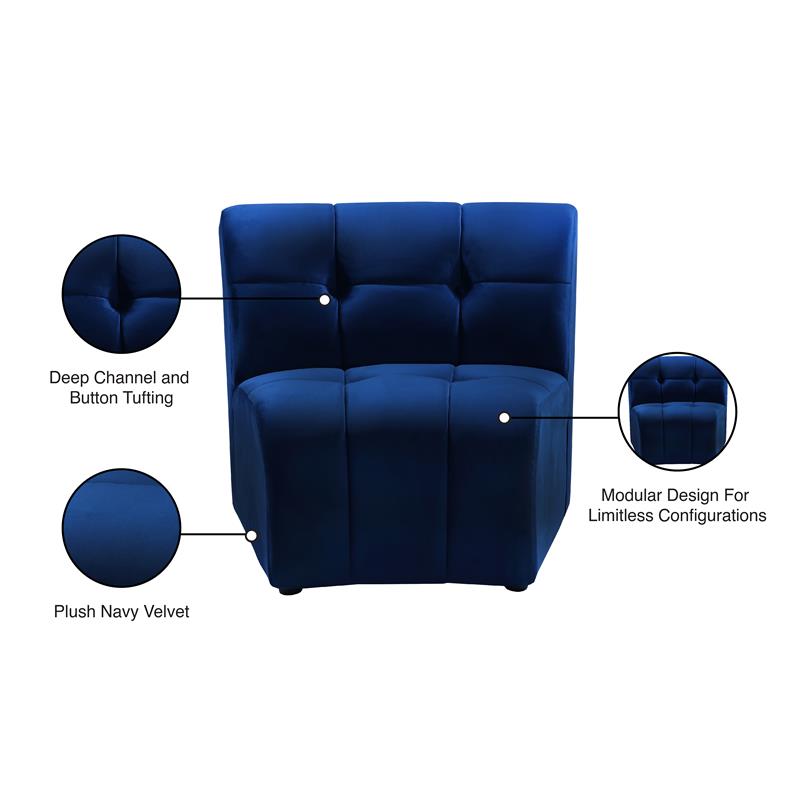 Bowery Hill Contemporary Deep Channel Tufted Soft Navy Velvet Modular Chair